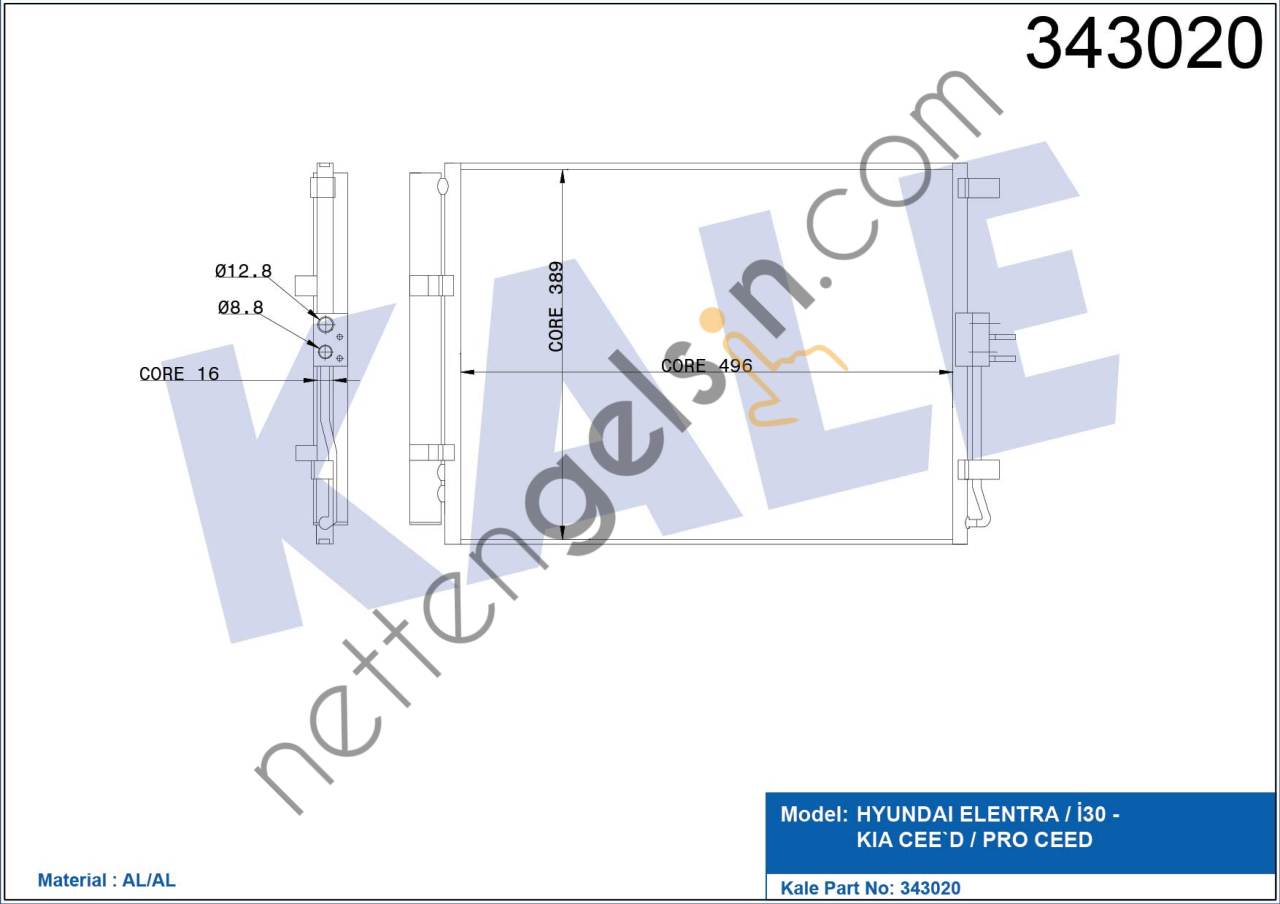 KALE 343020 KLIMA RADYATORU KOMPLE HYUNDAI I30 KIA CEED 2012> ELANTRA 2011>  HYUNDAI BİNEK KLİMA RADYATÖRÜ