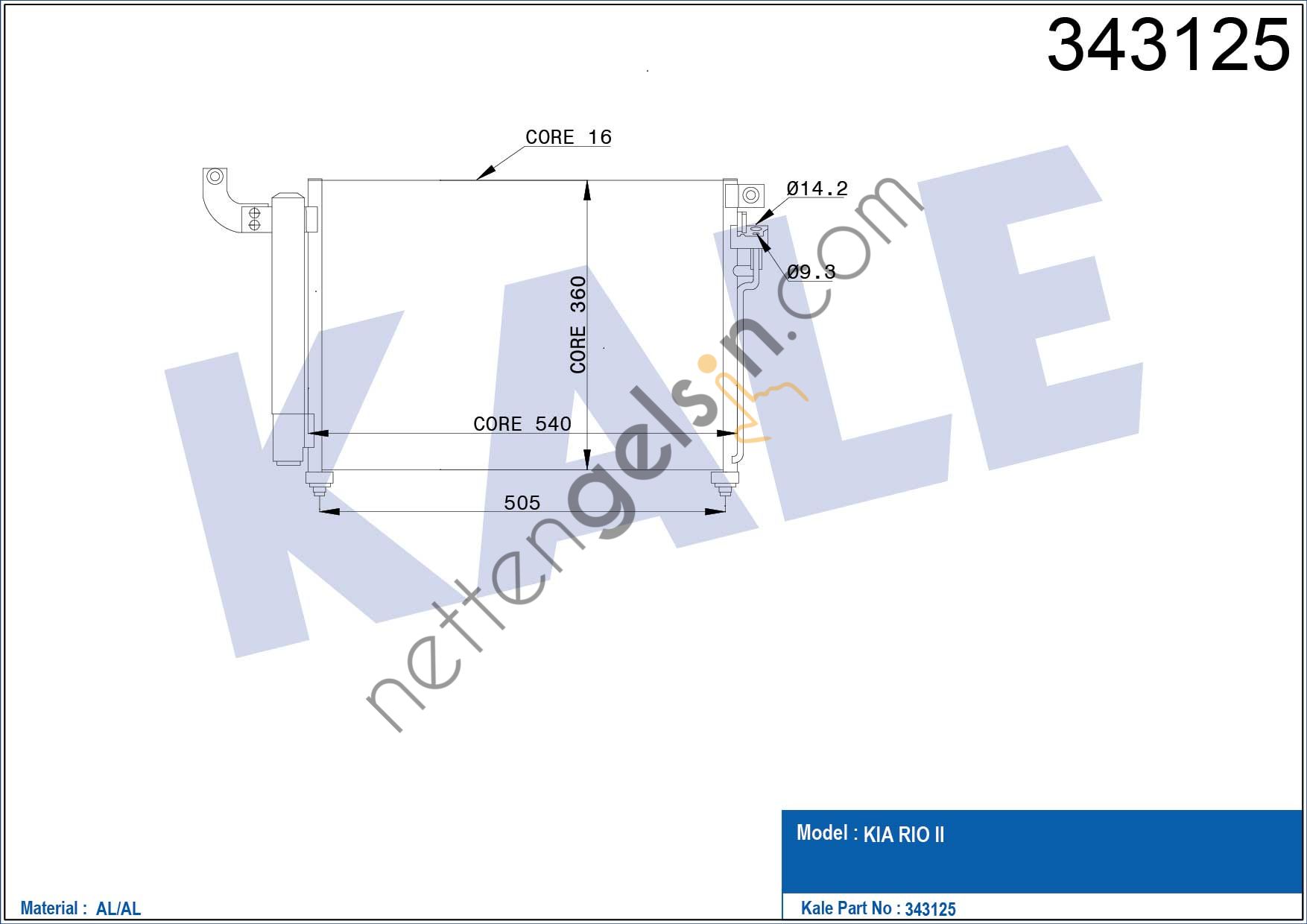 KALE 343125 CONDENSER RIO II 1.5 CRDI 05+   KIA BİNEK KLİMA RADYATÖRÜ