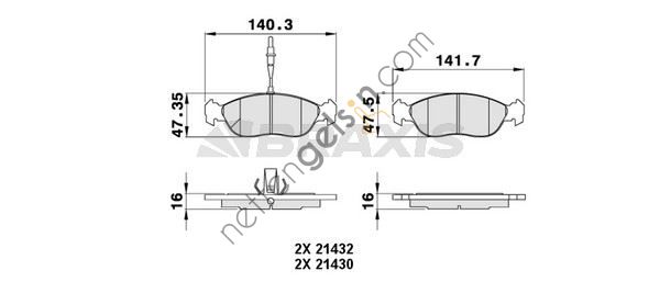 BRAXIS AB0016 ON FREN BALATASI XSARA II-P306 1,6-1,8-1,9 00->> / SAXO-P106 1,4I-1,6I-1,5D-1,6 XSI 99-->> (HAVA SOG  PEUGEOT-CITROEN BİNEK FREN BALATASI