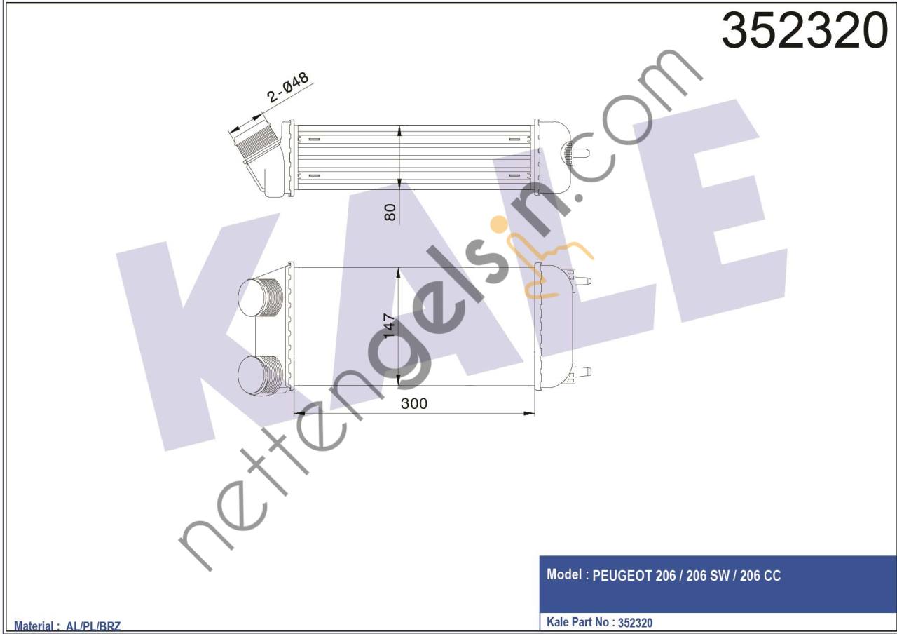 KALE 352320 TURBO INTERCOLL RADYATORU P206 CC 1,6HDI 16V  PEUGEOT-CITROEN BİNEK TURBO RADYATÖRÜ
