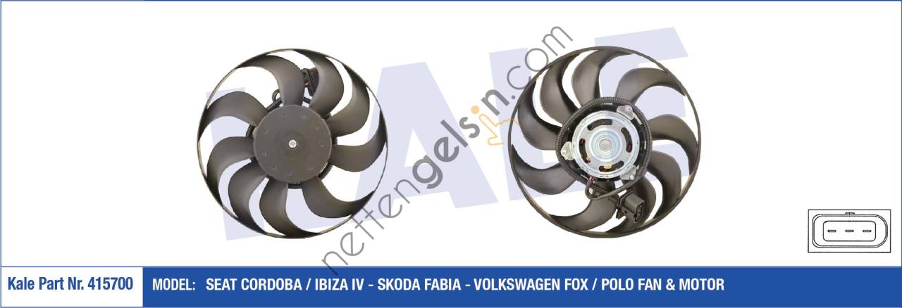 KALE 415700 FAN MOTORU (90W 290mm) CORDOBA IBIZA IV FABIA FOX POLO  VW-AUDI-SEAT-SKODA BİNEK FAN MOTORU