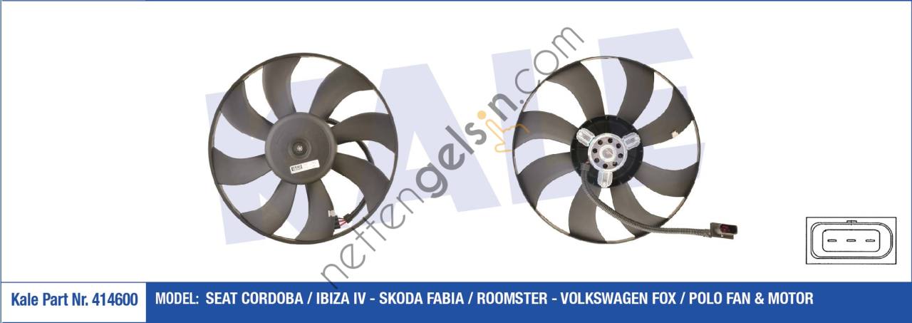 KALE 414600 FAN MOTORU (130 / 60W 394MM) CORDOBA IBIZA IV SKODA FABIA ROOMSTER FOX POLO  VW-AUDI-SEAT-SKODA BİNEK FAN MOTORU
