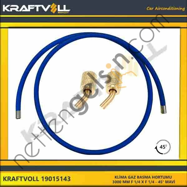 KRAFTVOLL 19015143 KLIMA GAZ BASMA HORTUMU 3000 MM F 1/4 X F 1/4 45° MAVI STANDART  GENEL BİNEK KLİMA HORTUMU