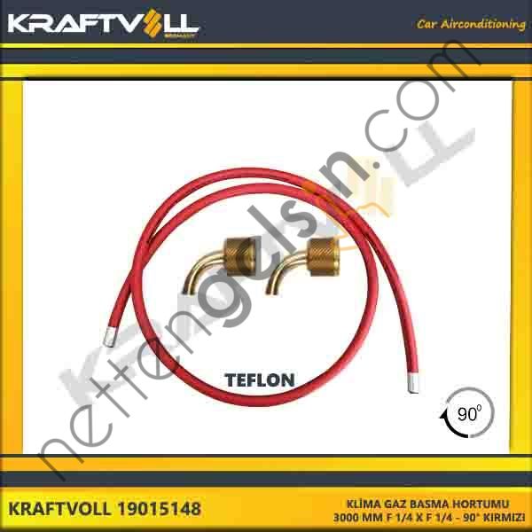 KRAFTVOLL 19015148 KLIMA GAZ BASMA HORTUMU 3000 MM F 1/4 X F 1/4 90° KIRMIZI STANDART  GENEL BİNEK KLİMA HORTUMU