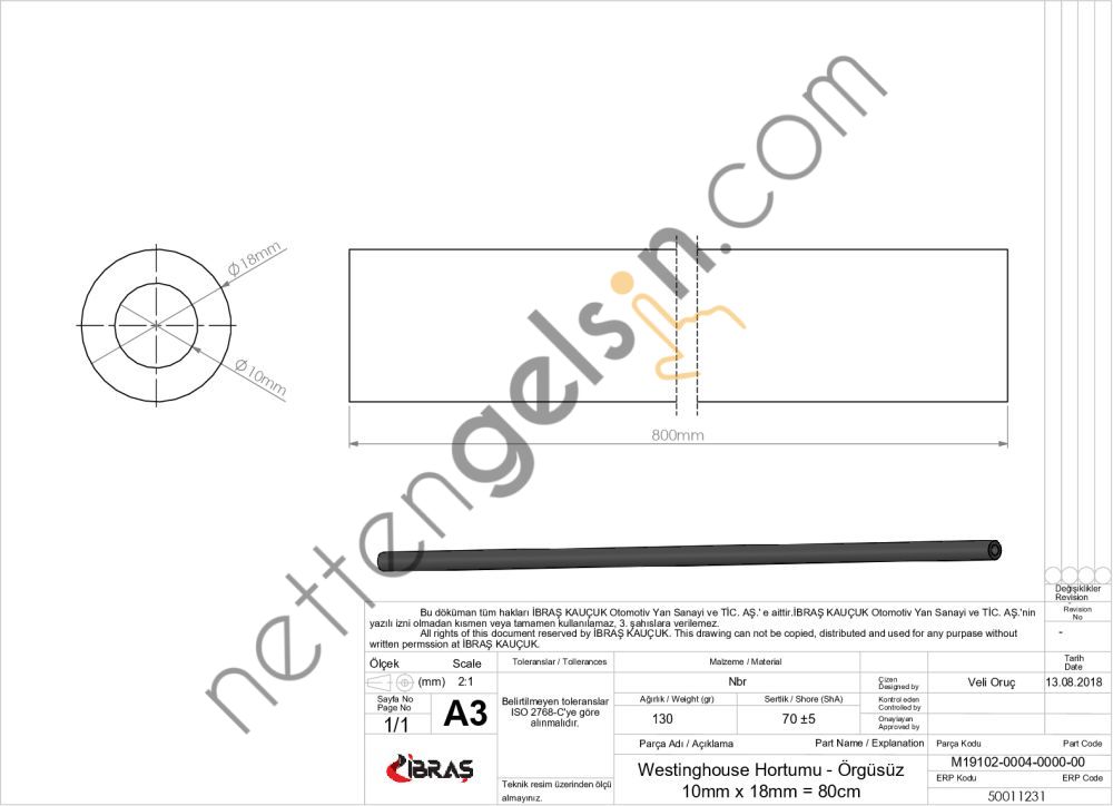 IBRAS 11231 WESTINGHOUSE HORTUMU ORGUSUZ R9 (10x18mm=80cm)  RENAULT BİNEK WESTINGHOUSE HORTUMU