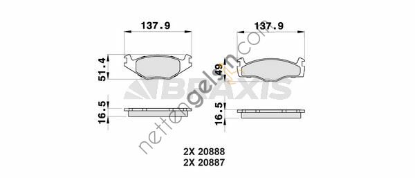 BRAXIS AB0026 ON FREN BALATASI POLO 94>99 CORDOBA 94>99 IBIZA 93>02  VW-AUDI-SEAT-SKODA BİNEK FREN BALATASI