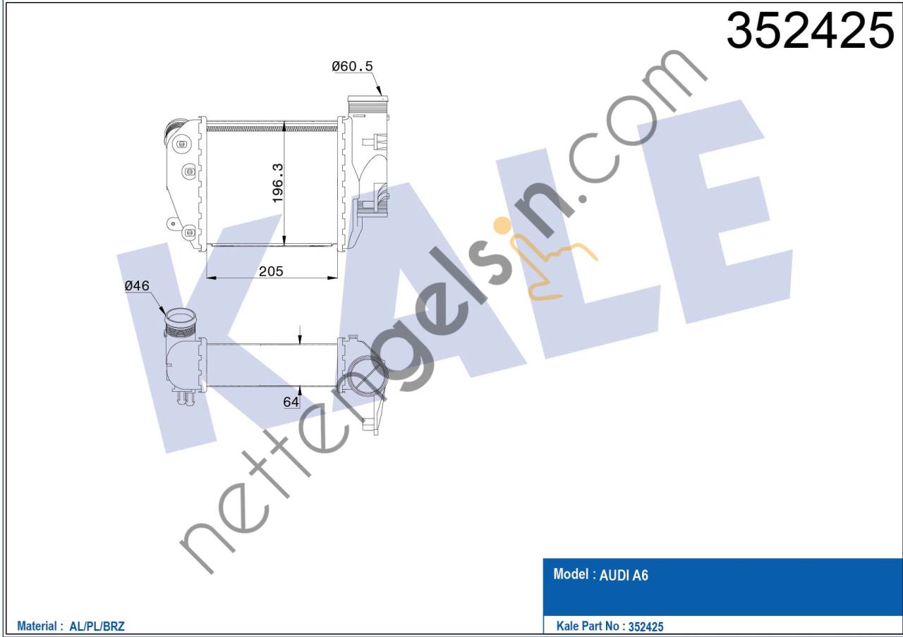 KALE 352425 TURBO RADYATORU SAG AUDI A6 2,7 / 3,0TDI 05>11  VW-AUDI-SEAT-SKODA BİNEK TURBO RADYATÖRÜ
