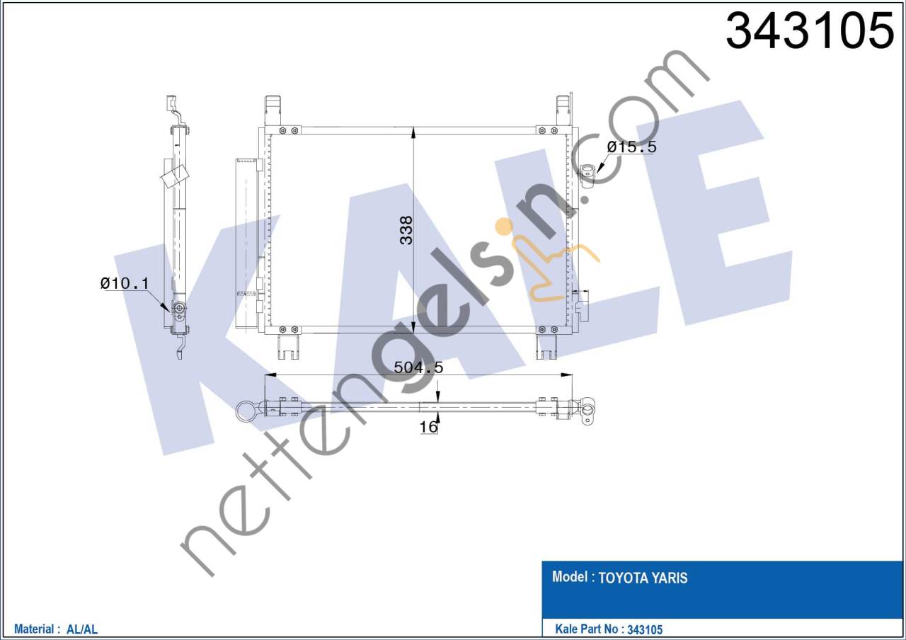 KALE 343105 KLIMA RADYATORU TOYOTA YARIS 1.4 D4D 2005>  TOYOTA BİNEK KLİMA RADYATÖRÜ
