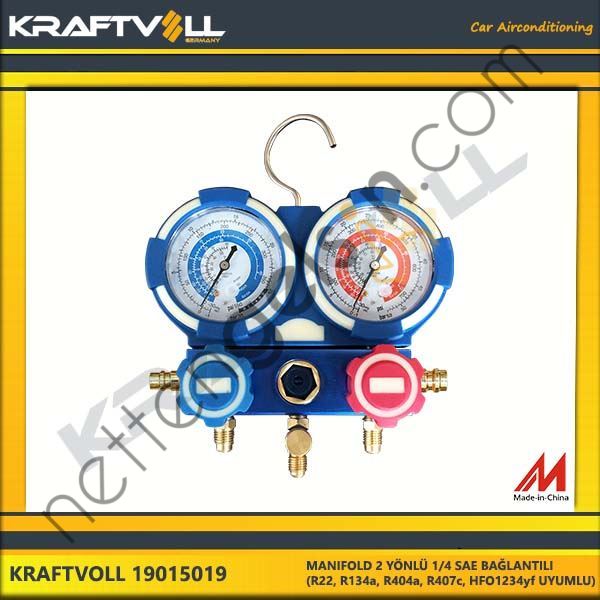 KRAFTVOLL 19015019 MANIFOLD 2 YÖNLÜ 1/4 SAE BAGLANTILI (R22, R134a, R404a, R407c, HFO1234yf UYUMLU)  GENEL BİNEK KLIMA SISTEM ÜRÜNLERI
