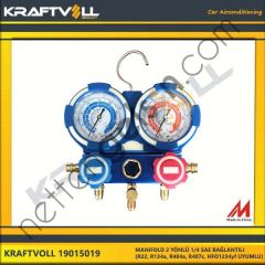 KRAFTVOLL 19015019 MANIFOLD 2 YÖNLÜ 1/4 SAE BAGLANTILI (R22, R134a, R404a, R407c, HFO1234yf UYUMLU)  GENEL BİNEK KLIMA SISTEM ÜRÜNLERI