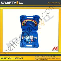 KRAFTVOLL 19015021 MANIFOLD 2 YÖNLÜ 1/4 SAE BAGLANTILI (HFO1234yf, UYUMLU)+(3 ADET 180CM. HORTUM+2 ADET R1234yf KAPLIN)  GENEL BİNEK KLIMA SISTEM ÜRÜNLERI