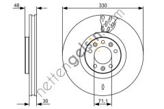 BOSCH 0986479529 ON FREN AYNASI P407 P607 YM 2.2 16V 3.0 SW 04>C5 III C6 3.0 V6 2.2 HDI 05> (HAVA SOGUTMALI)  PEUGEOT-CITROEN BİNEK FREN DİSKİ