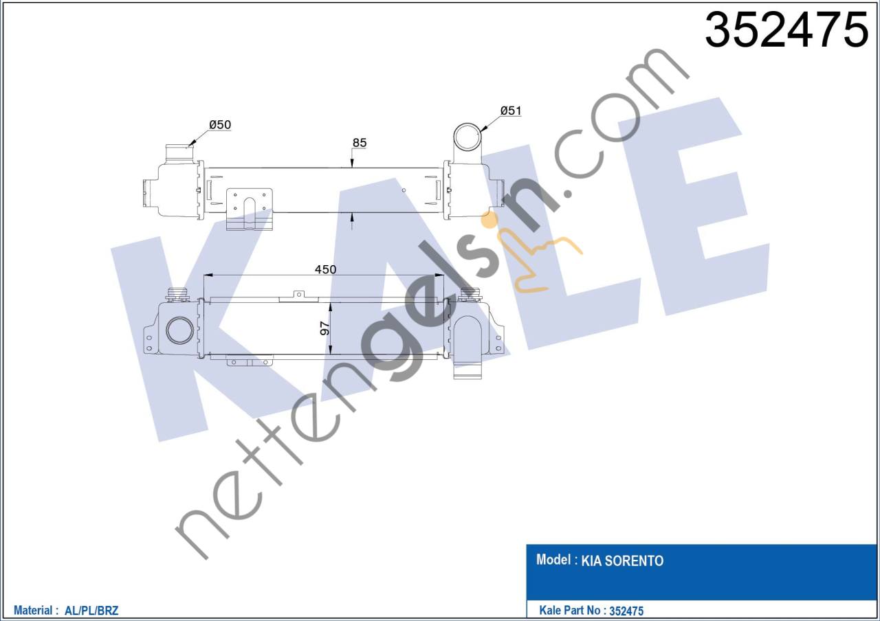 KALE 352475 INTERCOOLER KIA SORENTO 2.5 CRDI 2002> (TURBO RADYATORU)  HYUNDAI BİNEK TURBO RADYATÖRÜ