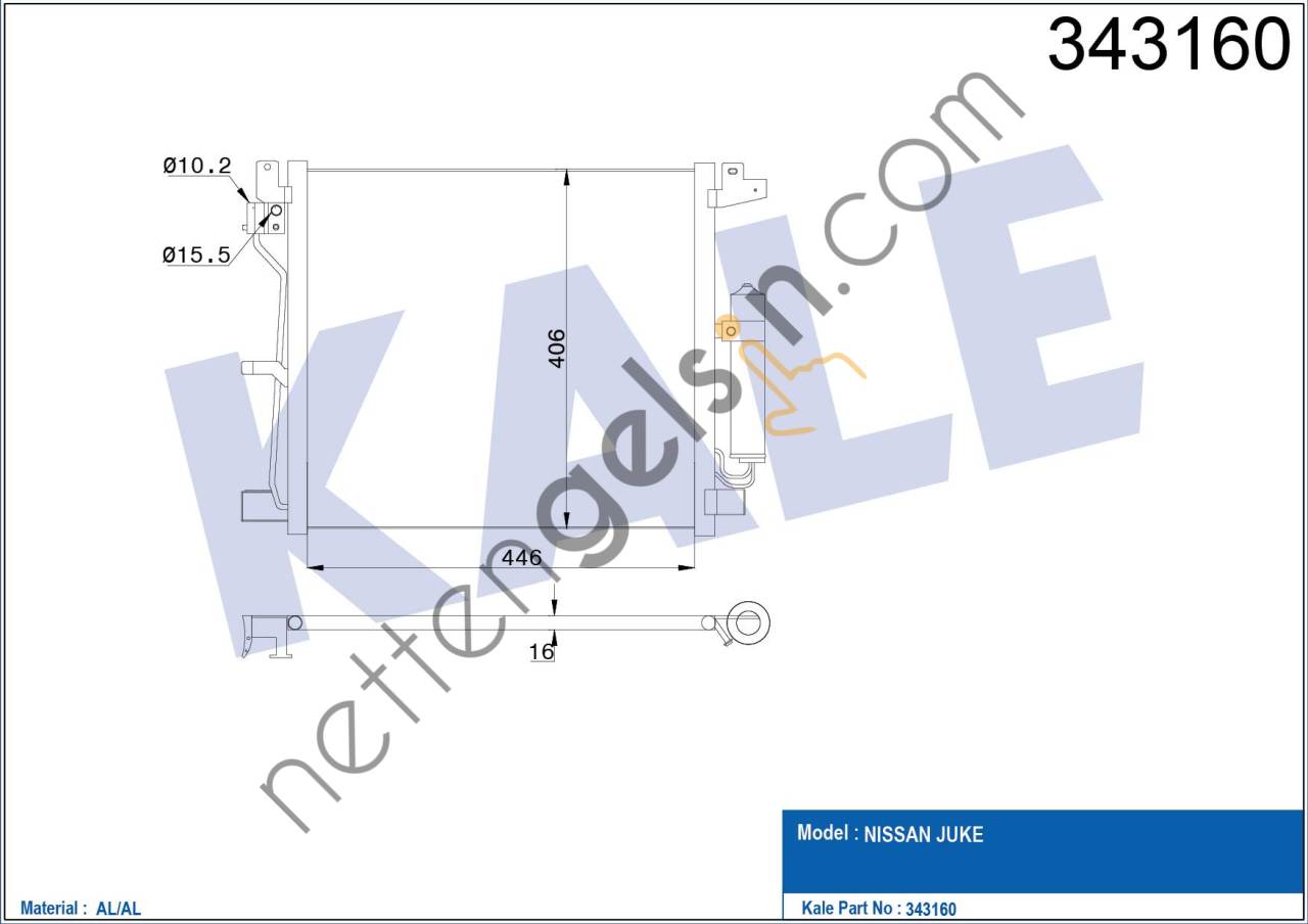 KALE 343160 KLIMA RADYATORU NISSAN JUKE 1.5 DCI 2010> (485×408×16)  NISSAN BİNEK KLİMA RADYATÖRÜ