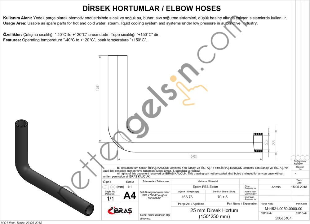 IBRAS 65404 DIRSEK HORTUMU Q 25mm 15cmx25cm  GENEL BİNEK RULO HORTUM