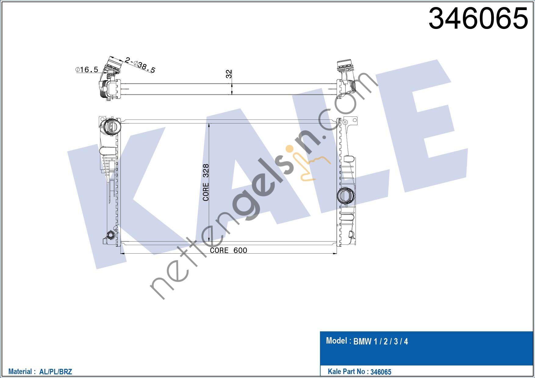 KALE 346065 MOTOR RADYATORU BMW 1 &sol; 2 &sol; 3 &sol; 4  BMW BİNEK MOTOR SU RADYATORU