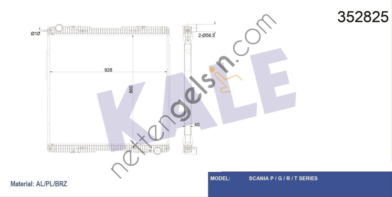 KALE 352825 MOTOR SU RADYATORU SCANIA P G R T SERISI 04> CERCEVESIZ (AT/MT)  SCANIA AĞIR VASITA MOTOR SU RADYATORU