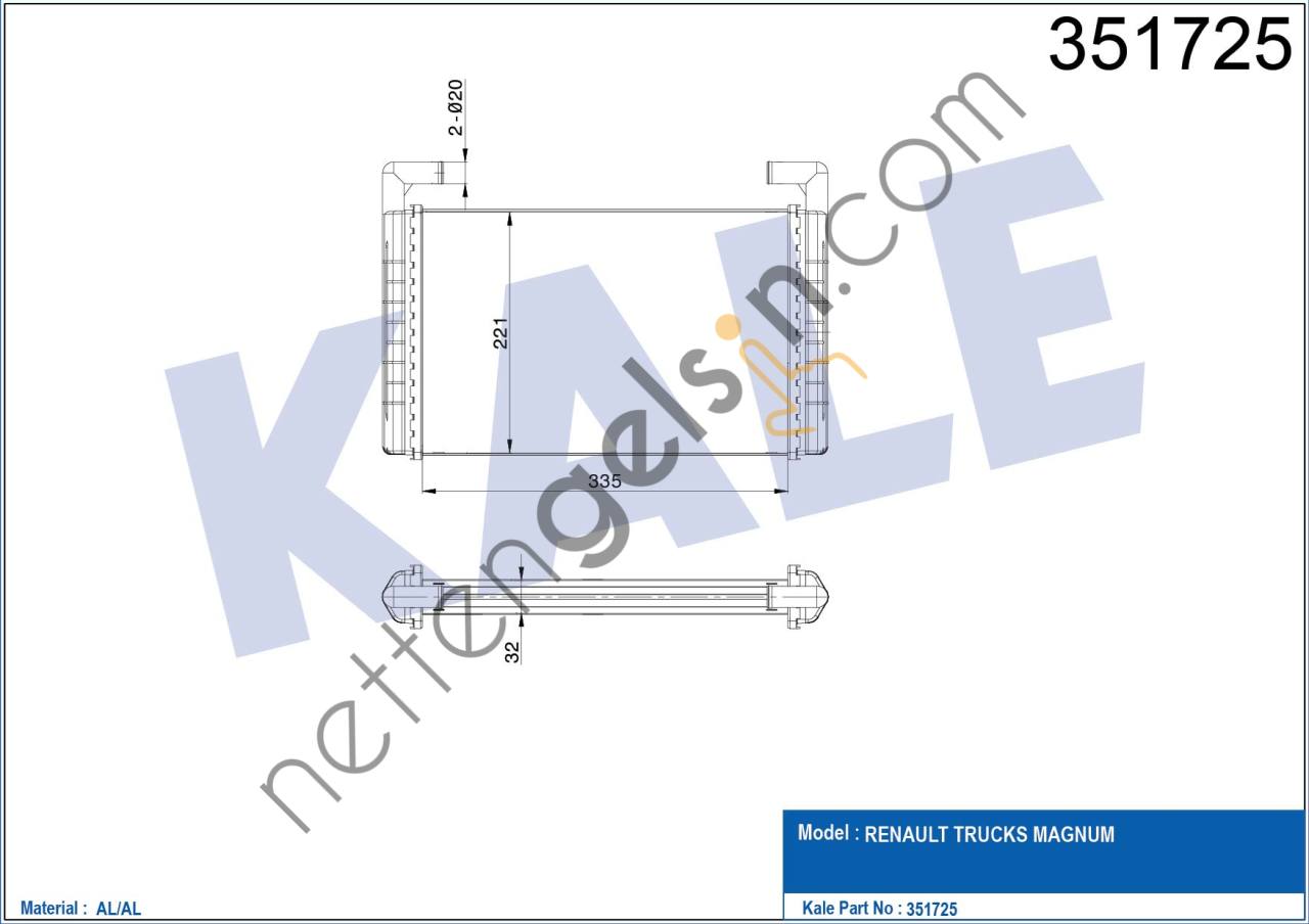 KALE 351725 KALORIFER RADYATORU RENAULT MAGNUM  RENAULT AĞIR VASITA KALORİFER RADYATÖRÜ