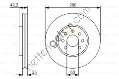 BOSCH 0986479S55 ON FREN AYNASI ASTRA H 1,4-1,6 04>MERIVA 1,6 03>COMBO 1,3 CDTI (4,05>(280x25x4DLxHAVALI)  OPEL BİNEK FREN DİSKİ
