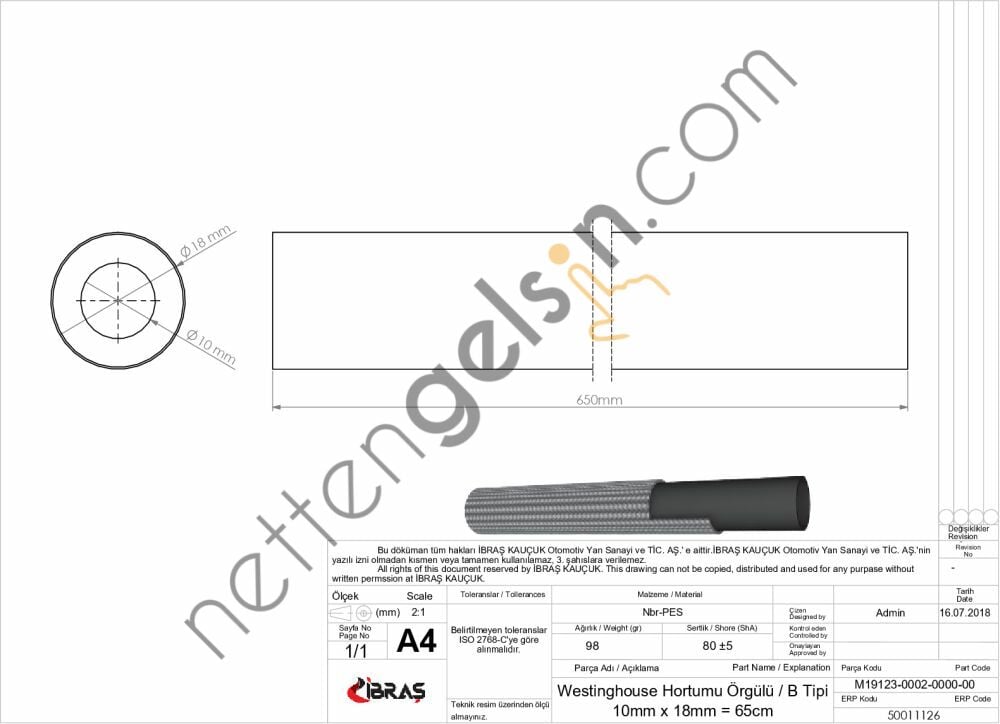 IBRAS 11126 WESTINGHOUSE HORTUMU ORGULU R12 (10x18=62cm)  RENAULT BİNEK WESTINGHOUSE HORTUMU