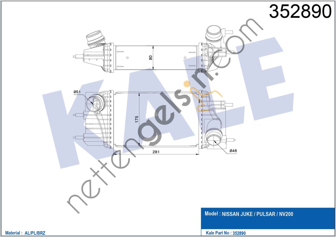 KALE 352890 INTERCOOLER NISSAN JUKE 1.5DCI 2010> PULSAR 1.5DCI 2014> TURBO RADYATORU  NISSAN BİNEK TURBO RADYATÖRÜ