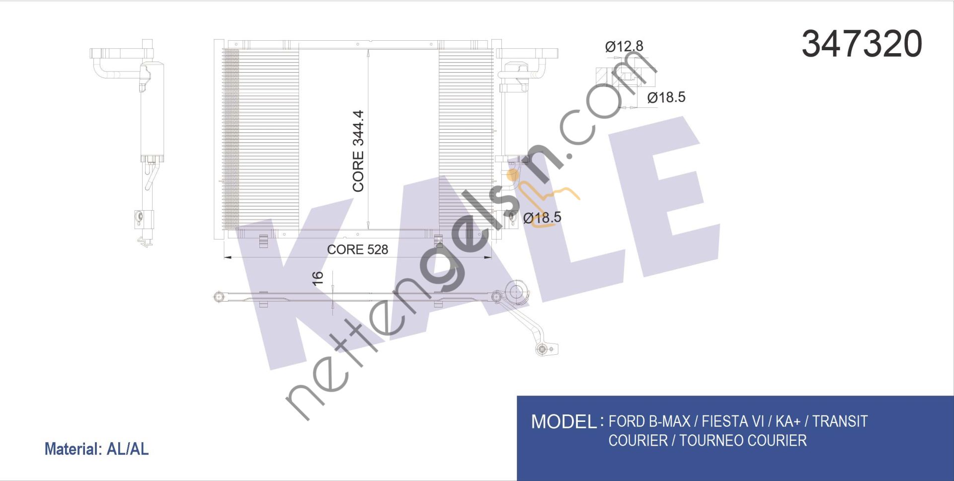 KALE 347320 KLIMA RADYATORU KOMPLE B-MAX 12> TOURNEO COURIER C4A 14>  FORD BİNEK KLİMA RADYATÖRÜ