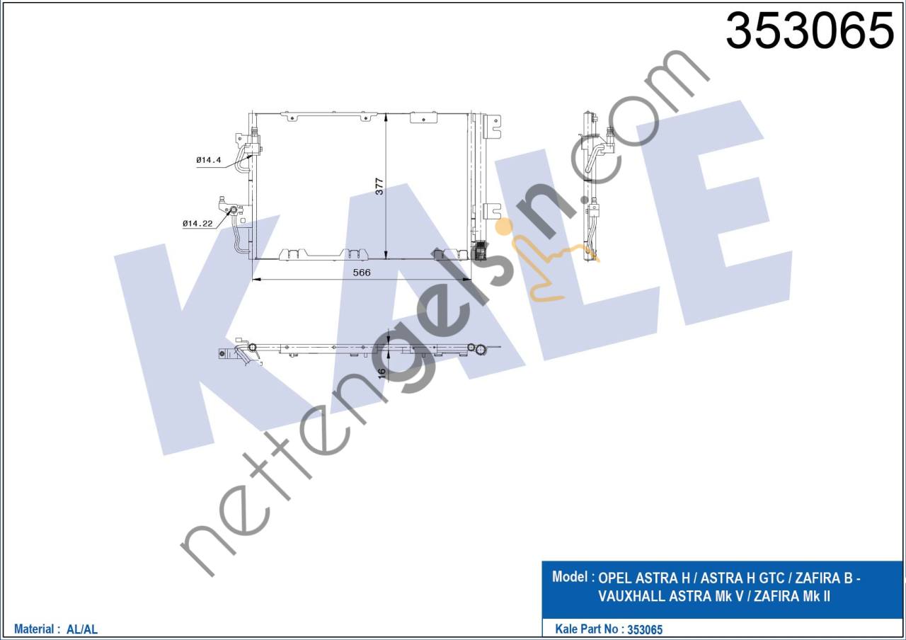 KALE 353065 KLIMA RADYATORU ASTRA H ZAFIRA B 1,6 / 2,0 TURBO 04>  OPEL BİNEK KLİMA RADYATÖRÜ