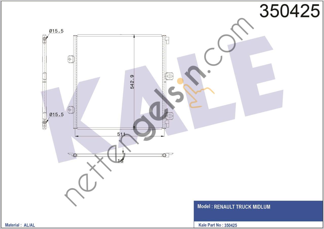 KALE 350425 KONDENSER (KLIMA) RADYATORU RENAULT TRUCK MIDLUM 2000 SONRASI  RENAULT AĞIR VASITA KLİMA RADYATÖRÜ