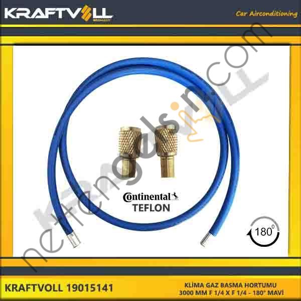 KRAFTVOLL 19015141 KLIMA GAZ BASMA HORTUMU 3000 MM F 1/4 X F 1/4 180° MAVI CONTINENTAL  GENEL BİNEK KLİMA HORTUMU