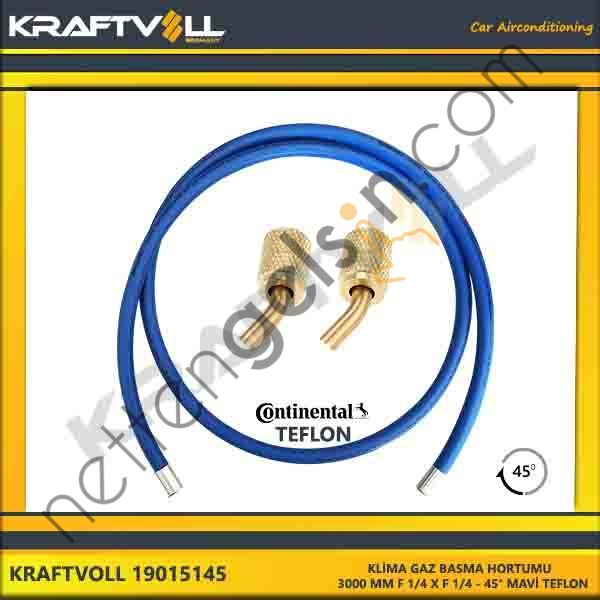 KRAFTVOLL 19015145 KLIMA GAZ BASMA HORTUMU 3000 MM F 1/4 X F 1/4 45° MAVI CONTINENTAL  GENEL BİNEK KLİMA HORTUMU