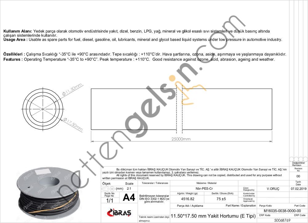 IBRAS 68769 11.5mm x 17.5mm UNIVERSAL YAKIT HORTUMU ( MAKARALI )E / TIPI  GENEL BİNEK RULO HORTUM