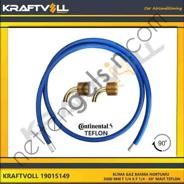 KRAFTVOLL 19015149 KLIMA GAZ BASMA HORTUMU 3000 MM F 1/4 X F 1/4 90° MAVI CONTINENTAL  GENEL BİNEK KLİMA HORTUMU