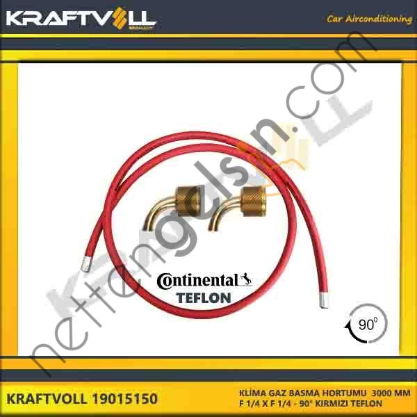 KRAFTVOLL 19015150 KLIMA GAZ BASMA HORTUMU 3000 MM F 1/4 X F 1/4 90° KIRMIZI CONTINENTAL  GENEL BİNEK KLİMA HORTUMU