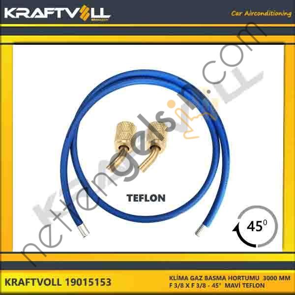 KRAFTVOLL 19015153 KLIMA GAZ BASMA HORTUMU 3000 MM F 3/8 X F 3/8 45° MAVI TEFLON  GENEL BİNEK KLİMA HORTUMU