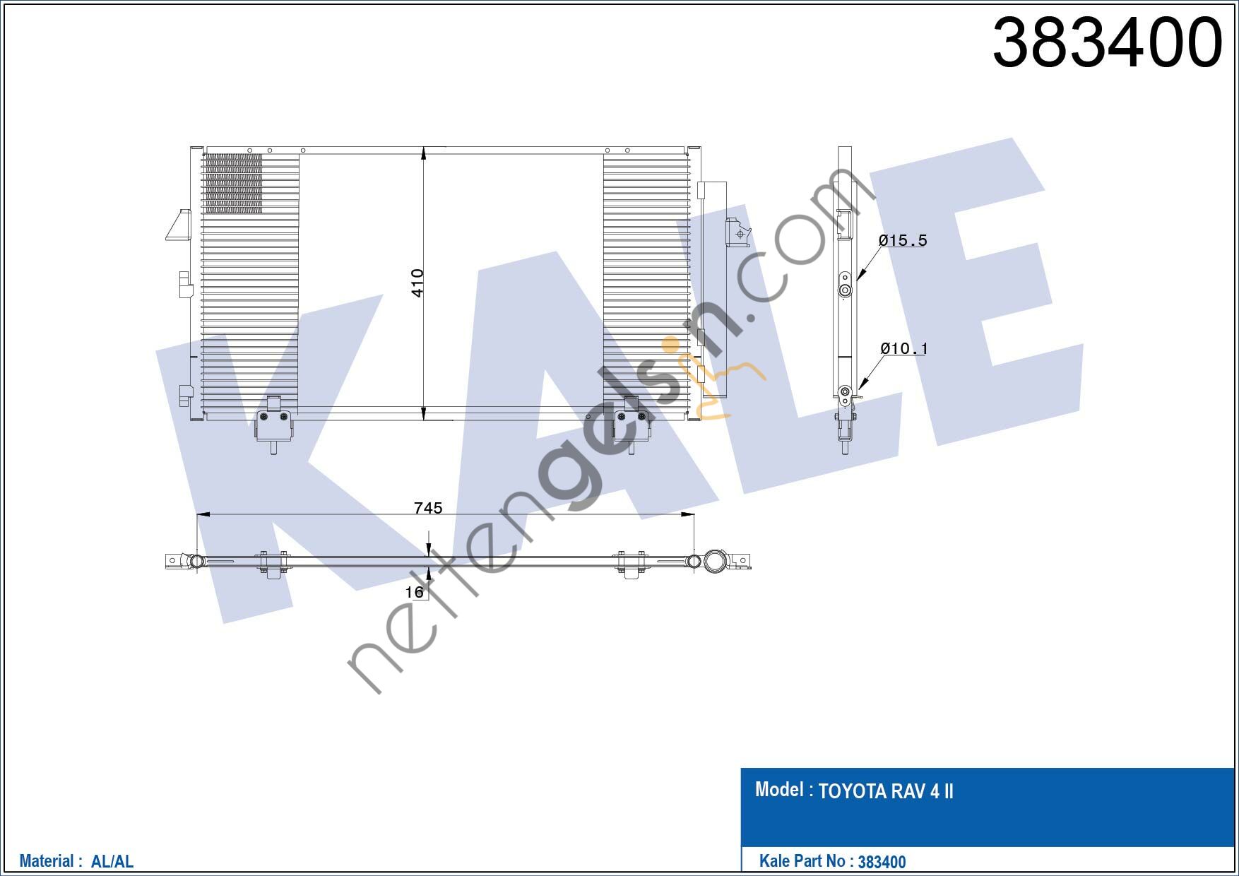 KALE 383400 KLIMA RADYATORU TOYOTA RAV 4 II 00-05 (745×410×16)  TOYOTA BİNEK KLİMA RADYATÖRÜ