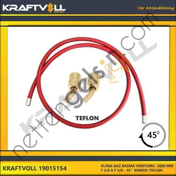 KRAFTVOLL 19015154 KLIMA GAZ BASMA HORTUMU 3000 MM F 3/8 X F 3/8 45° KIRMIZI TEFLON  GENEL BİNEK KLİMA HORTUMU
