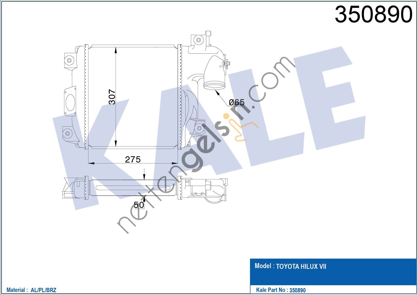 KALE 350890 INTERCOOLER TOYOTA HILUX VIGO VII 2005-2015 (TURBO RADYATORU)  TOYOTA BİNEK TURBO RADYATÖRÜ