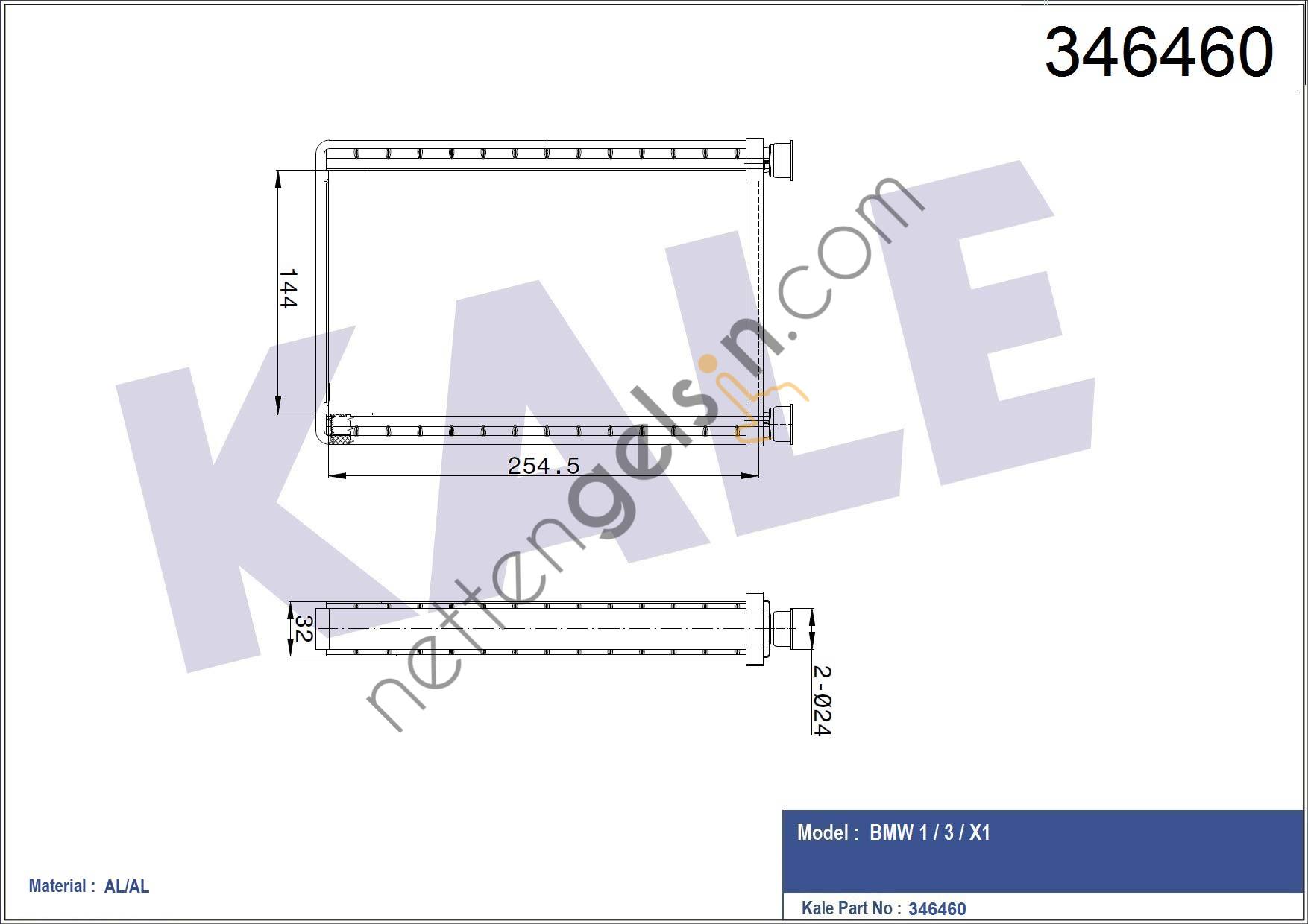 KALE 346460 KALORIFER RADYATORU BMW E87 E90 F26 F25 E84 E92 E91 E81   BMW BİNEK KALORİFER RADYATÖRÜ