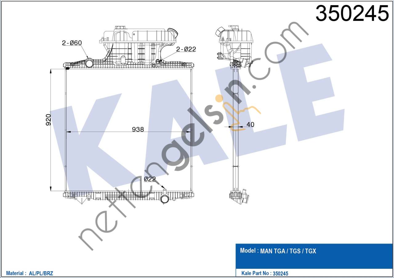 KALE 350245 SU RADYATORU MAN TGA &sol; TGS &sol; TGX (CERCEVESIZ) &sol; (MT)  MAN AĞIR VASITA MOTOR SU RADYATORU