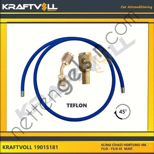 KRAFTVOLL 19015181 KLIMA GAZ BASMA HORTUMU 4000 MM F 3/8 X F 3/8 45° MAVI TEFLON  GENEL BİNEK KLİMA HORTUMU