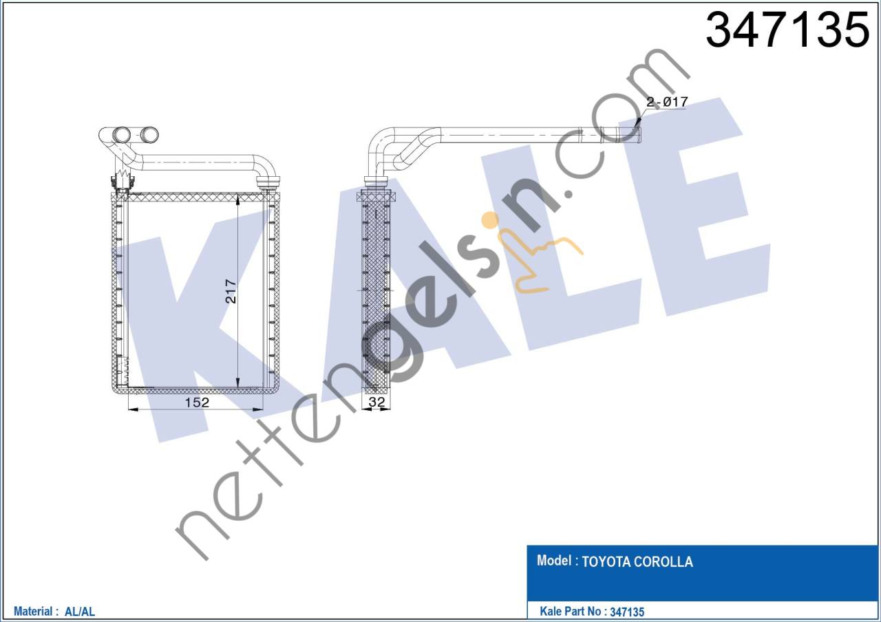 KALE 347135 KALORIFER RADYATORU TOYOTA COROLLA AURIS VVTI 2002-2007  TOYOTA BİNEK KALORİFER RADYATÖRÜ