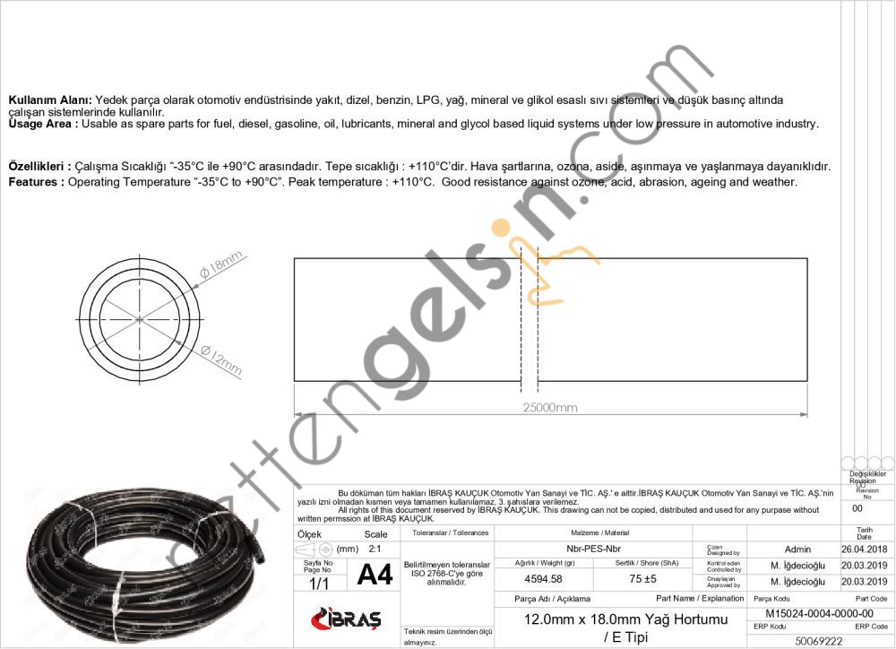 IBRAS 69222 12.0mm x 18.0mm UNIVERSAL YAG HORTUMU ( MAKARALI )E / TIPI  GENEL BİNEK RULO HORTUM