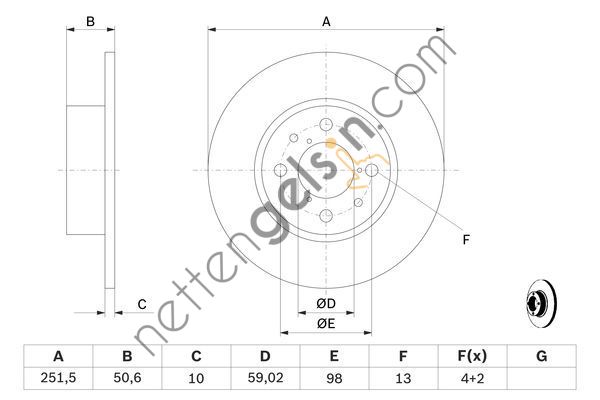 BOSCH 0986478238 ARKA FREN AYNASI ALFA 164 87-98 - STILO 03-->  FIAT BİNEK FREN DİSKİ