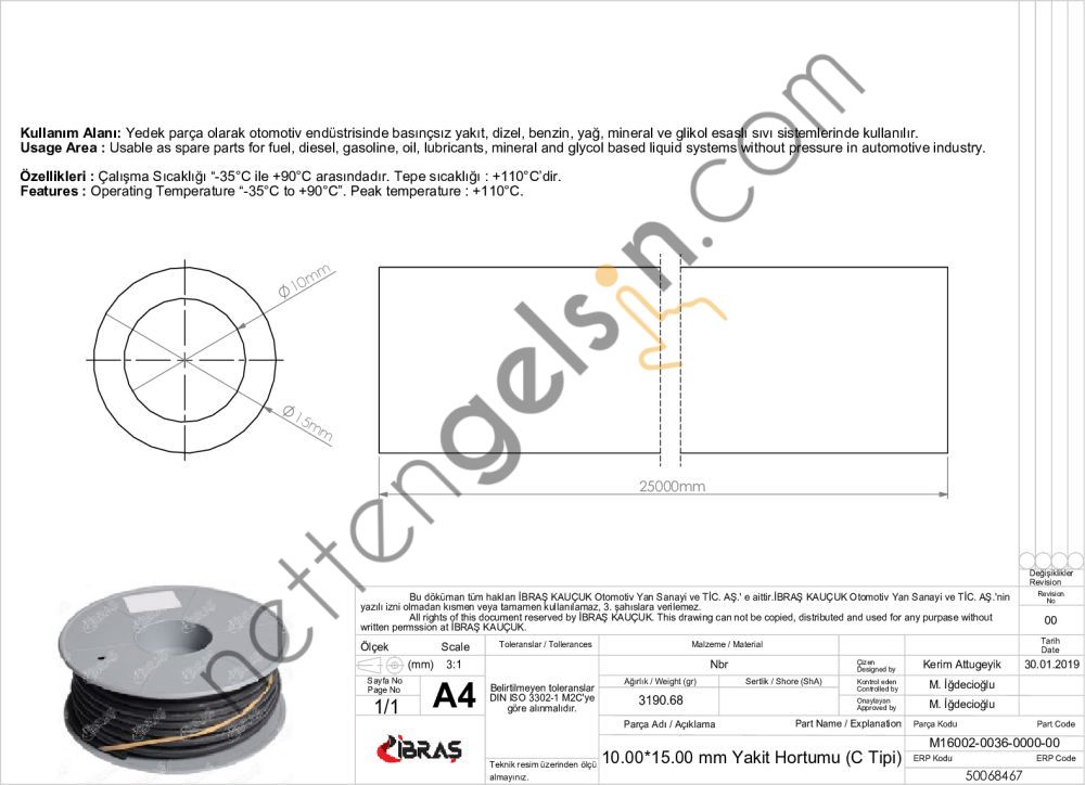 IBRAS 68467 10.0mm x 15.0mm UNIVERSAL YAKIT HORTUMU ( MAKARALI )C / TIPI  GENEL BİNEK RULO HORTUM