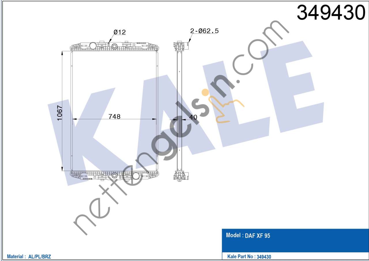 KALE 349430 RADYATOR MOTOR DAF XF 95 (CERCEVESIZ) (MT)  DAF AĞIR VASITA MOTOR SU RADYATORU