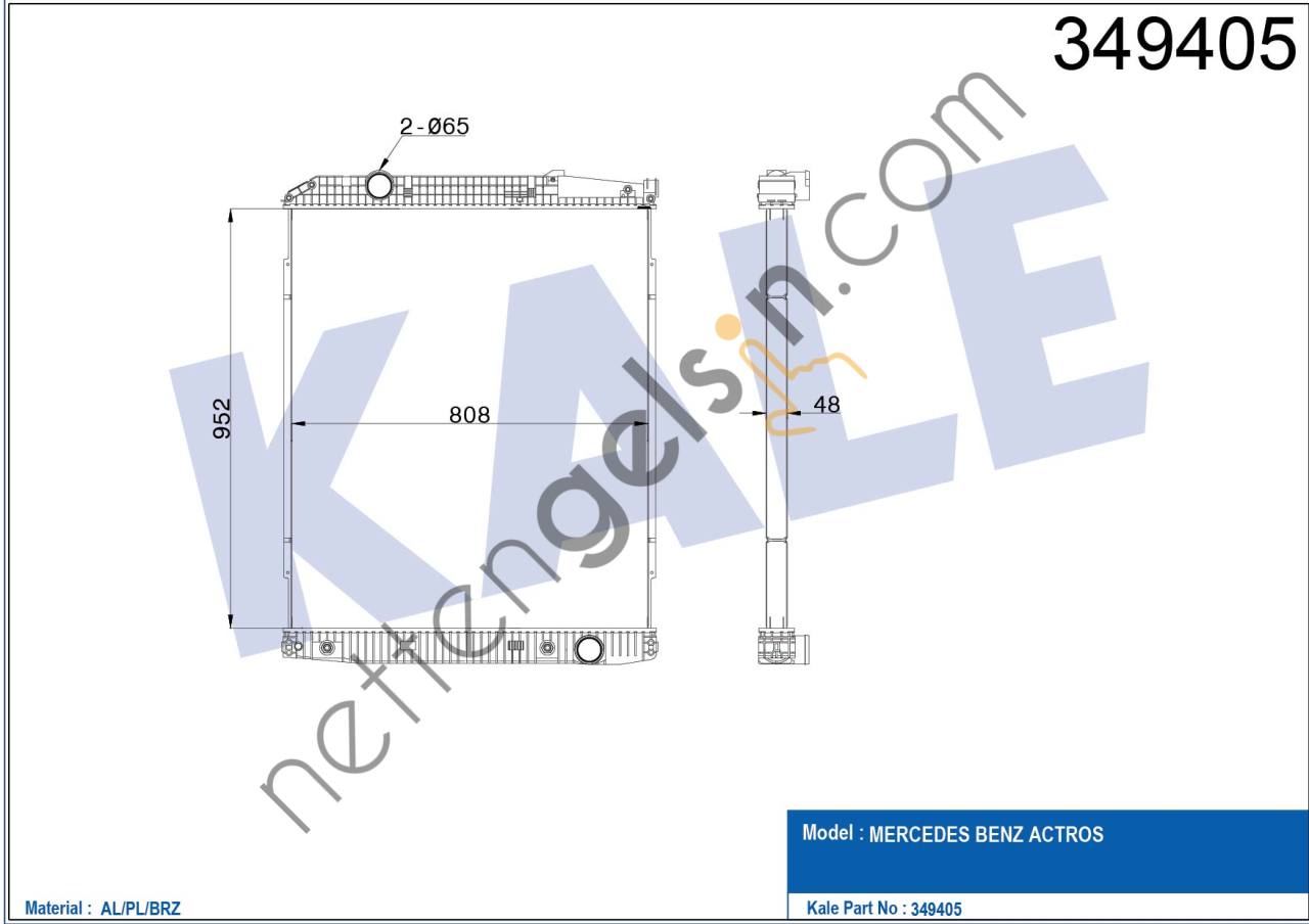 KALE 349405 SU RADYATORU MERCEDES ACTROS (CERCEVESIZ) / (AT)  MERCEDES AĞIR VASITA MOTOR SU RADYATORU