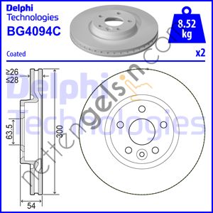 DELPHI BG4094C FREN DISKI ON S-MAX 09> 06> MONDEO III 00>07 IV 07> GALAXY III 06> / S60 10> S80 06> V60 V70 06> XC7  FORD BİNEK FREN DİSKİ