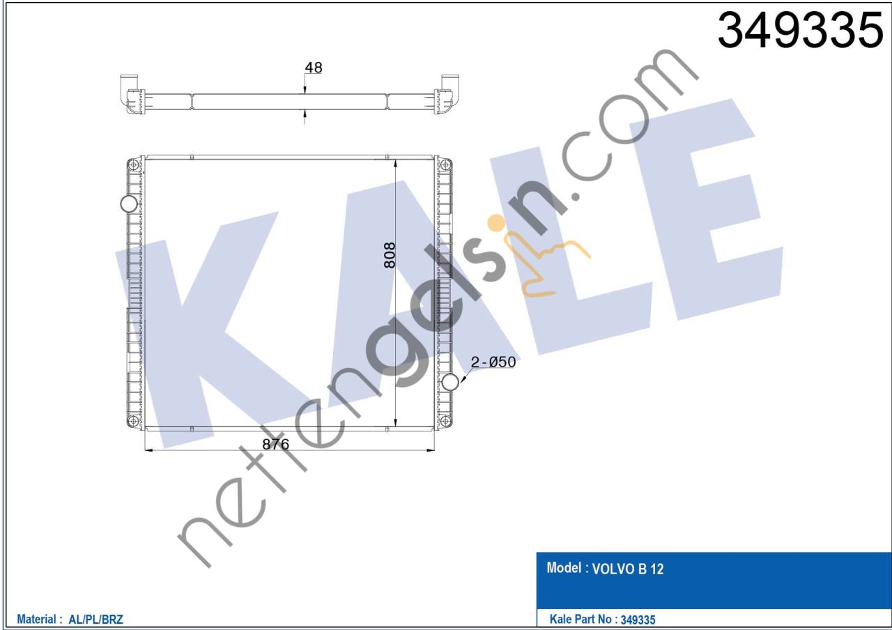 KALE 349335 SU RADYATORU VOLVO B 12 B 12 1992 SONRASI (CERCEVESIZ) / (MT)  VOLVO AĞIR VASITA MOTOR SU RADYATORU