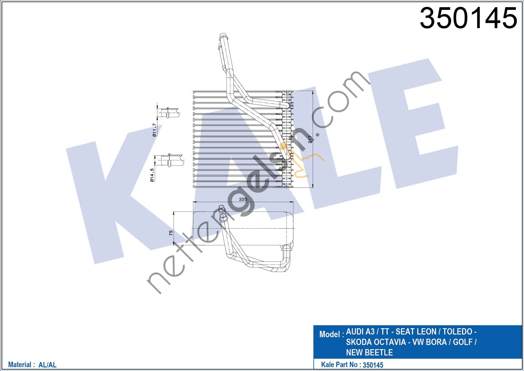 KALE 350145 ISI ESANJORU GOLF IV BORA 98>06 A3 97>03 LEON 00>06 TOLEDO 02>04 OCTAVIA 97>11  VW-AUDI-SEAT-SKODA BİNEK KALORİFER RADYATÖRÜ