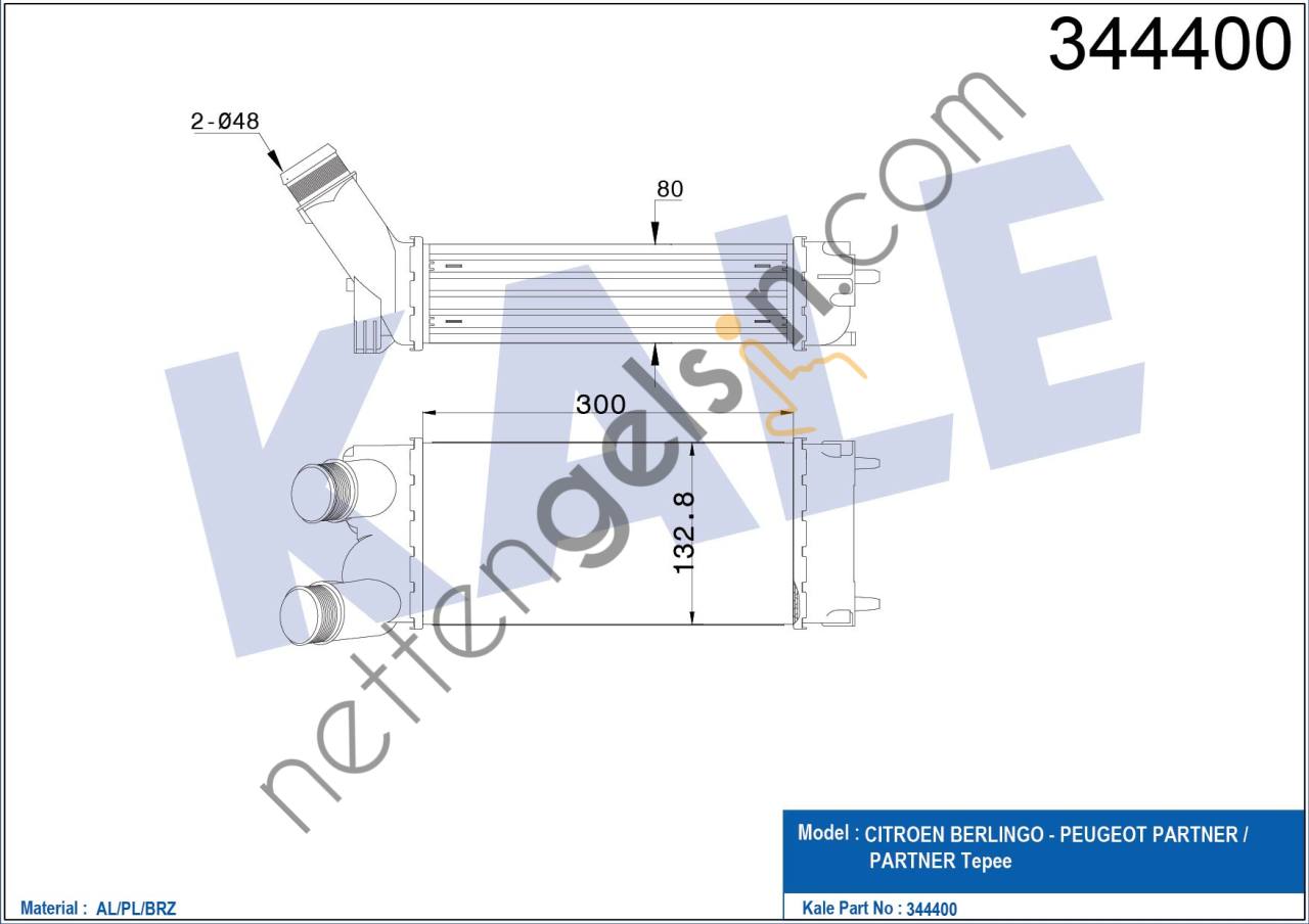 KALE 344400 TURBO RADYATORU PSA BERLINGO PARTNER 1.6HDI (08>)  PEUGEOT-CITROEN BİNEK TURBO RADYATÖRÜ